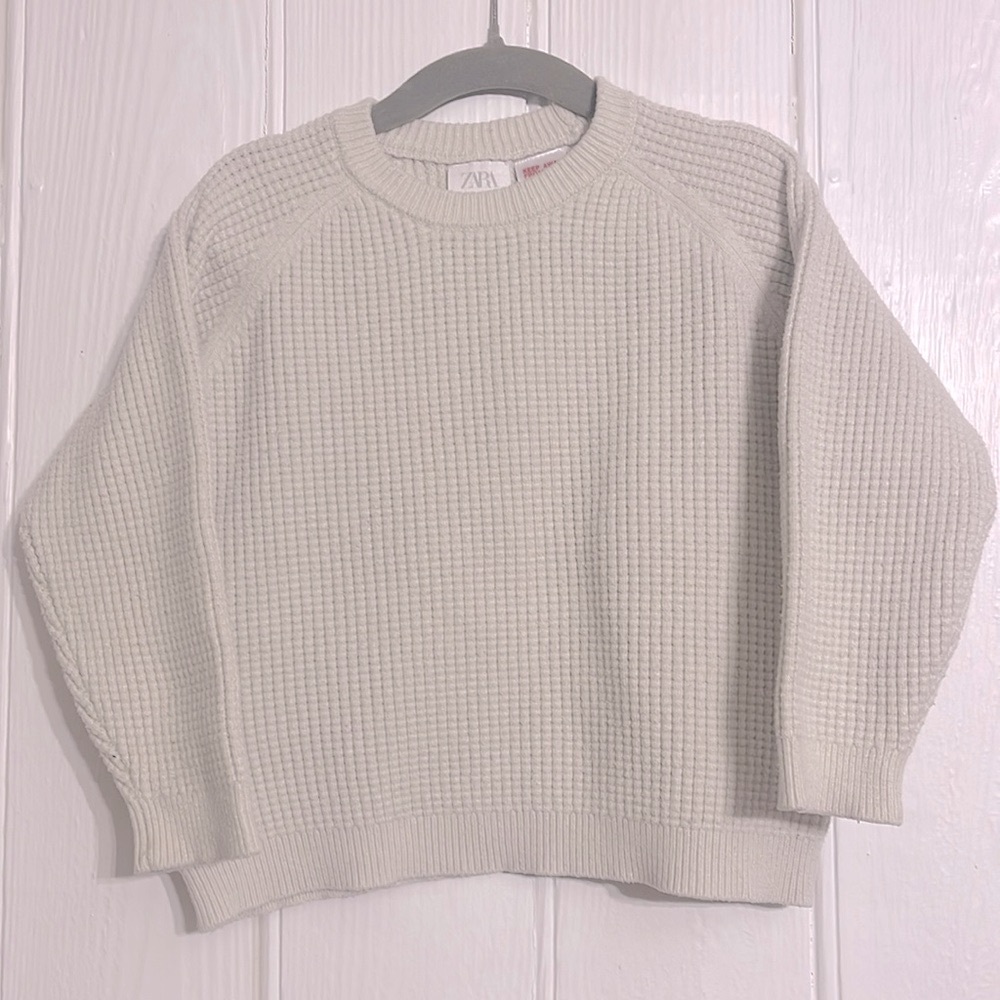 ZARA EUC Boys Sad Beige Neutral Textured Knit Sweater